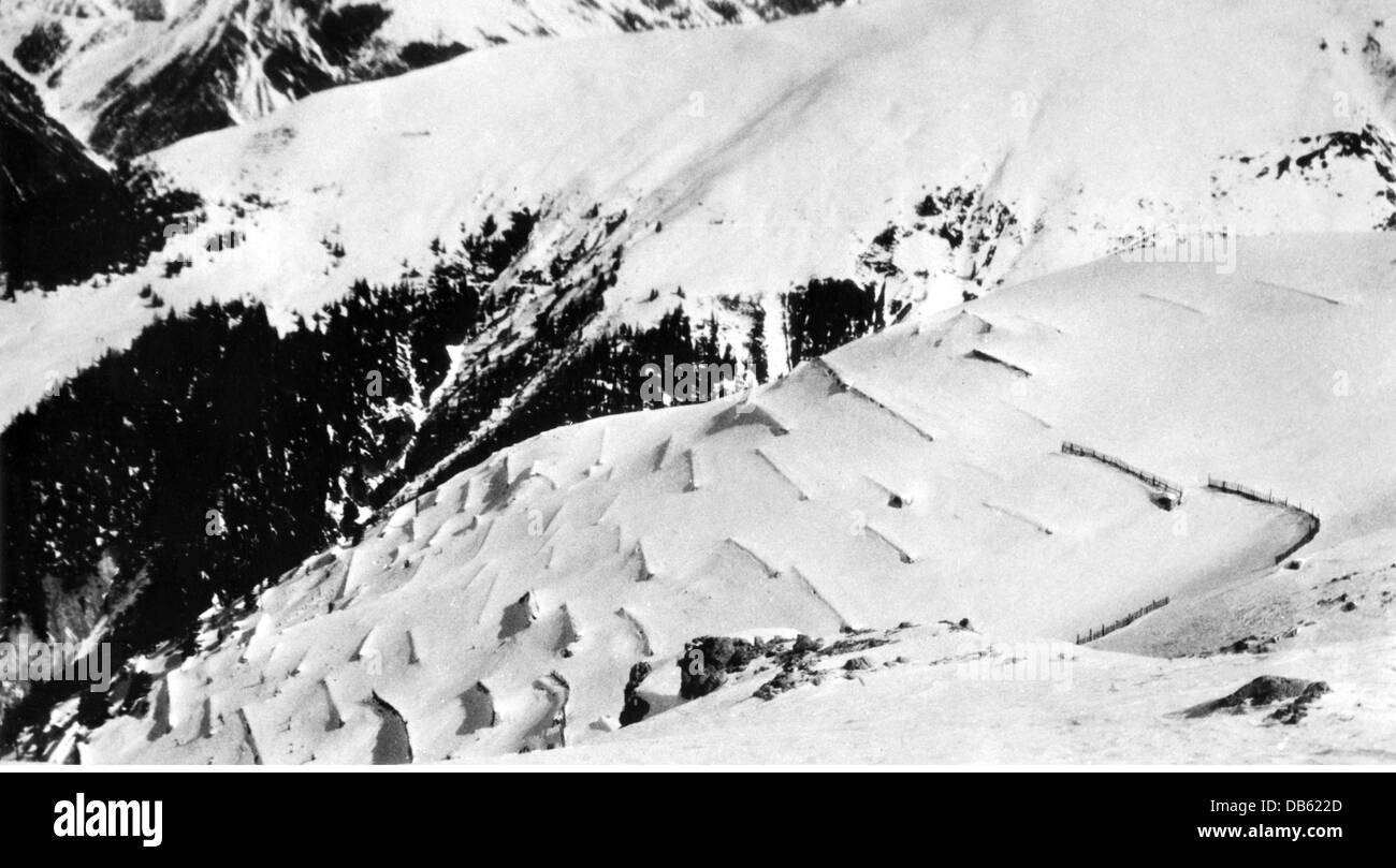 disasters, avalanches, prevention, avalanche barrieres at Muttler Mountain, Graubuenden