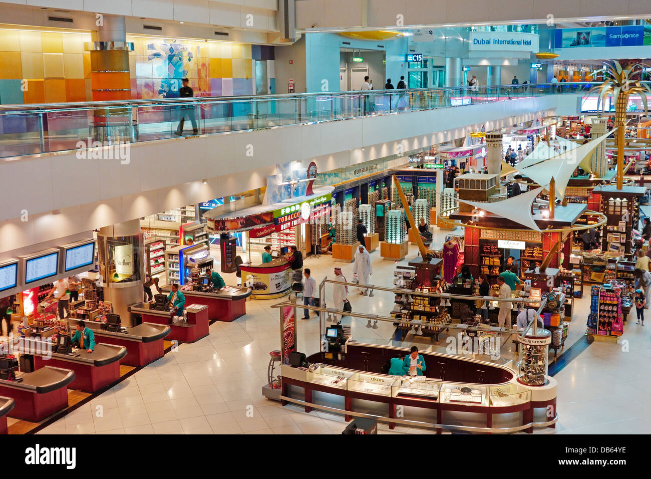 Elevated view of duty-free shopping mall at Dubai International Airport. Dubai, UAE. Stock Photo