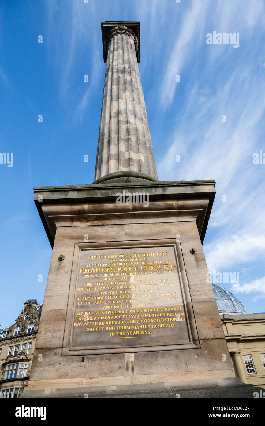 Looking up at Grey's Monument Eldon Square Newcastle Stock Photo