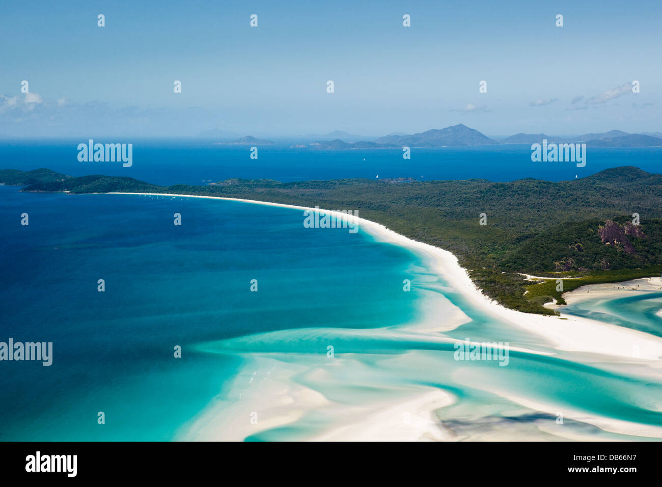 Aerial view Whitehaven Beach and Hill Inlet. Whitsunday Island, Whitsundays, Queensland, Australia Stock Photo