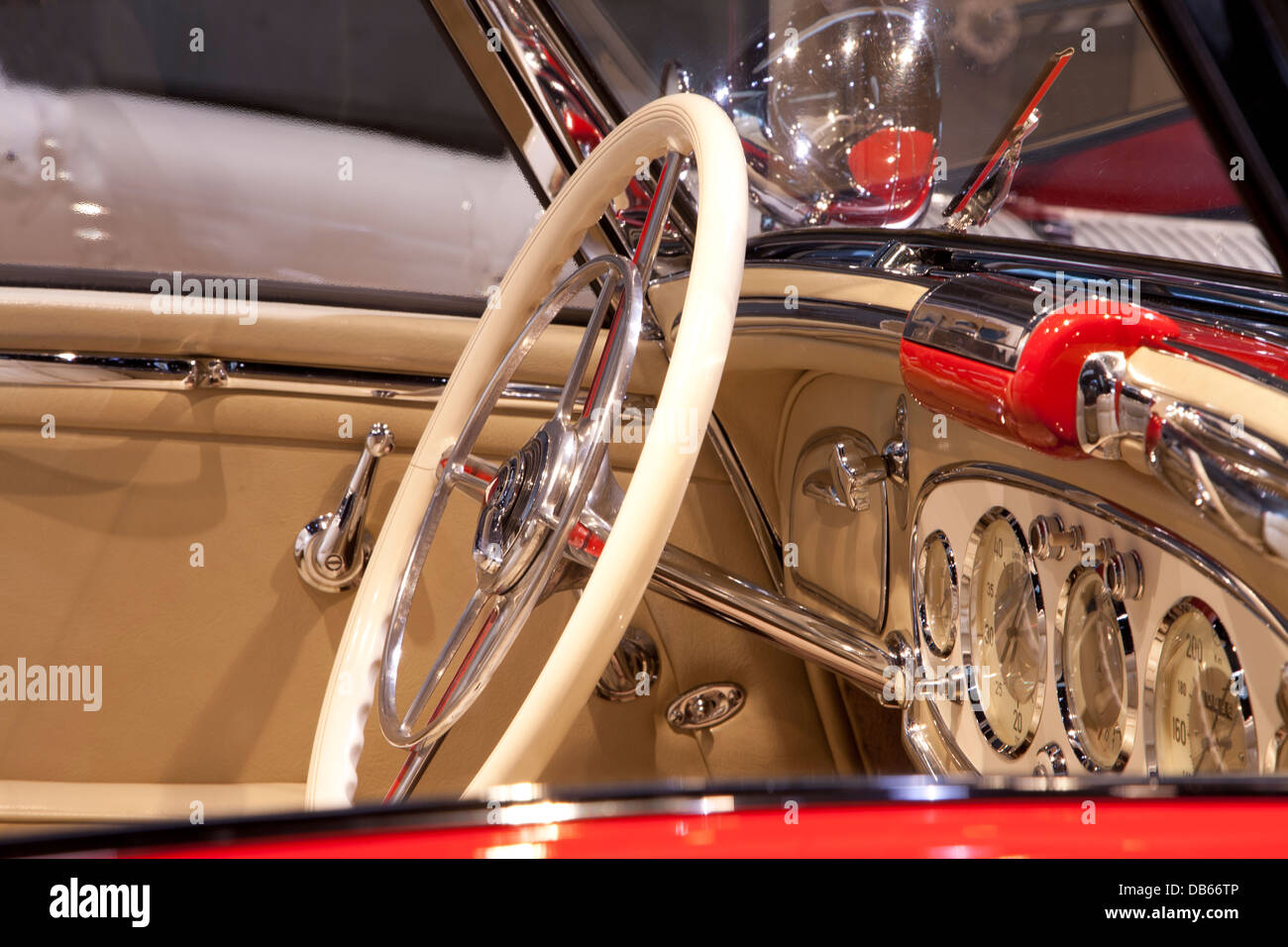 Inside an old red Mercedes convertible Stock Photo Alamy