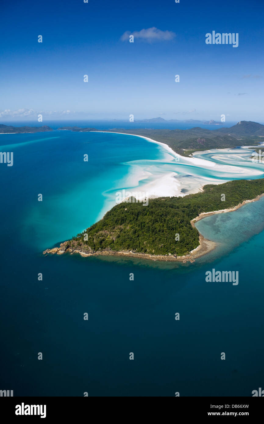 Aerial view of Tongue Point, Hill Inlet and Whitehaven Beach. Whitsunday Island, Whitsundays, Queensland, Australia Stock Photo
