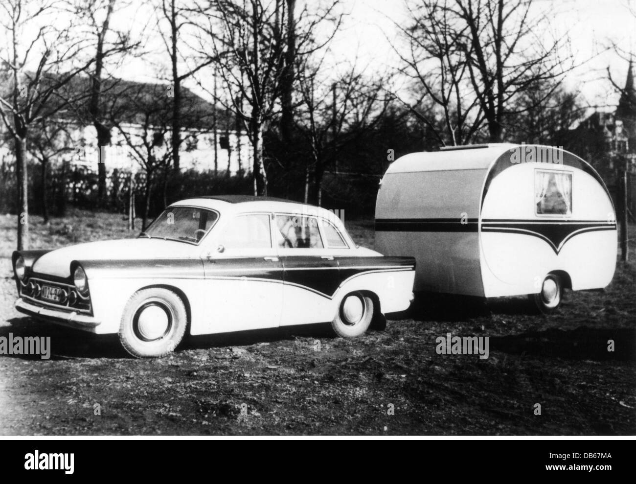transport / transportation, cars, Wartburg 311 with camping car, car body by Fritz Fleischer, Gera, late 1950s, Additional-Rights-Clearences-Not Available Stock Photo