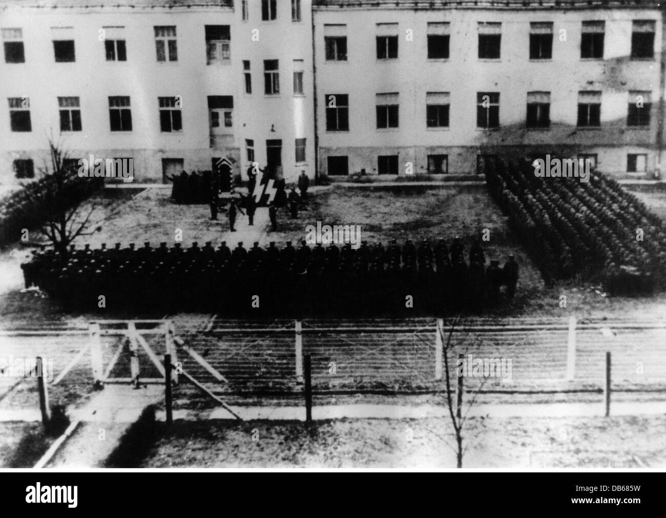 Nazism / National Socialism, crimes, concentration camps, Auschwitz, Poland, roll call of the SS guards, circa 1943, Additional-Rights-Clearences-Not Available Stock Photo
