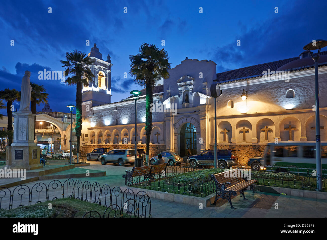 night shot church of San Francisco, colonial buildings, Sucre, Bolivia, South America Stock Photo