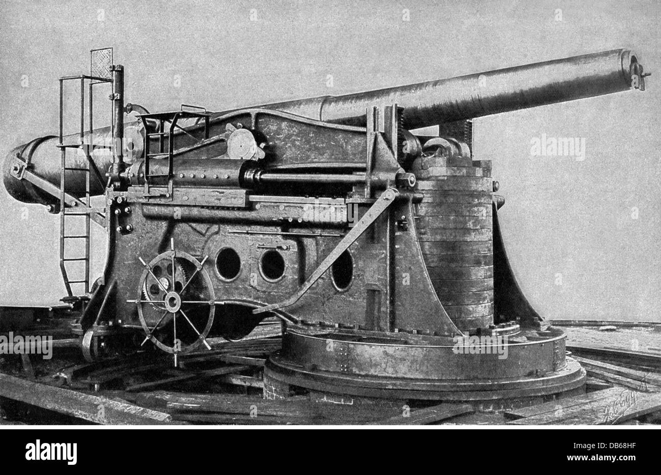 military, artillery, USA, 12 inch coastal gun in firing position, 1901, Additional-Rights-Clearences-Not Available Stock Photo