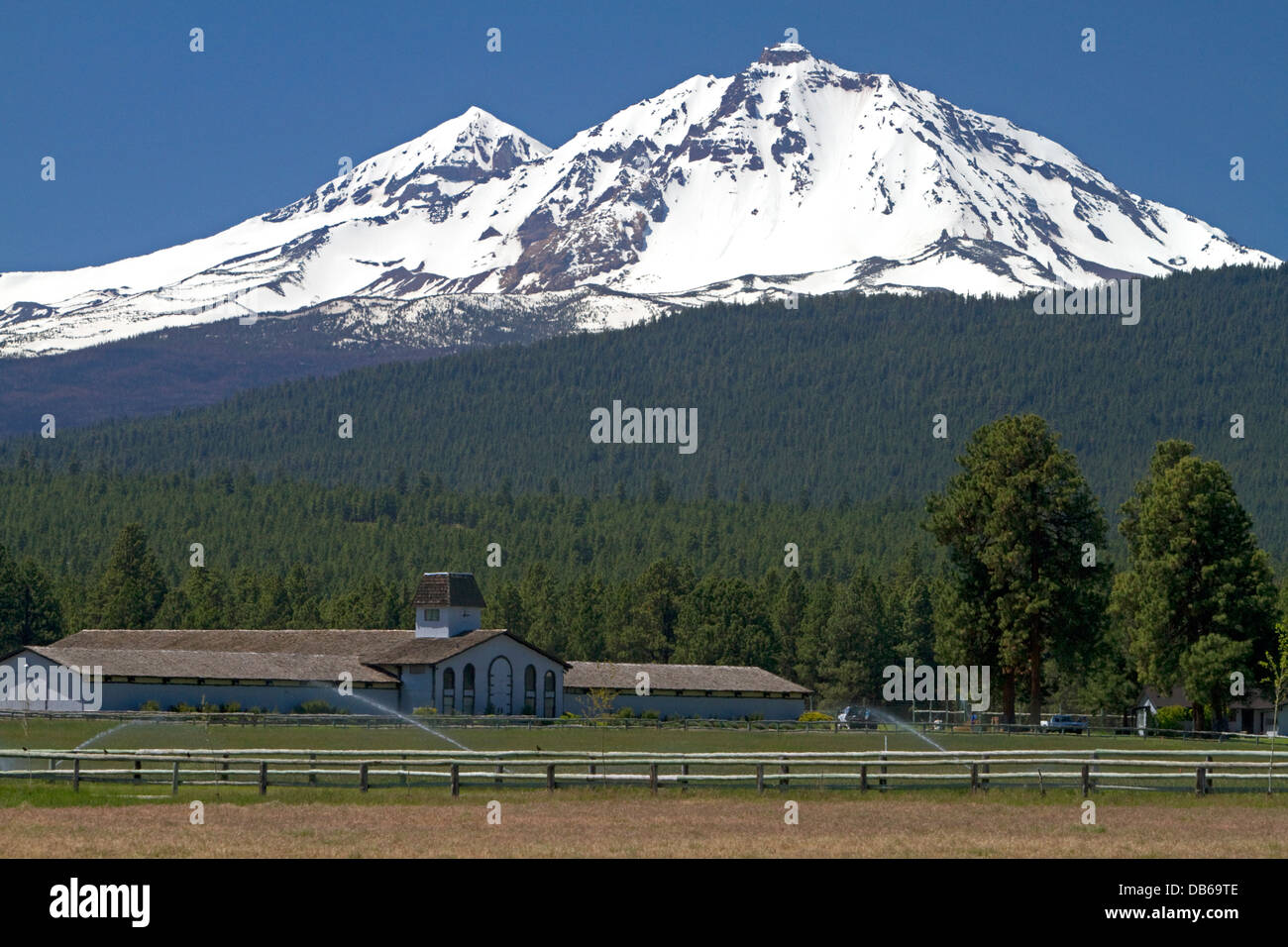 Three sisters mountains along U.S. Route 20 at Sisters, Oregon, USA
