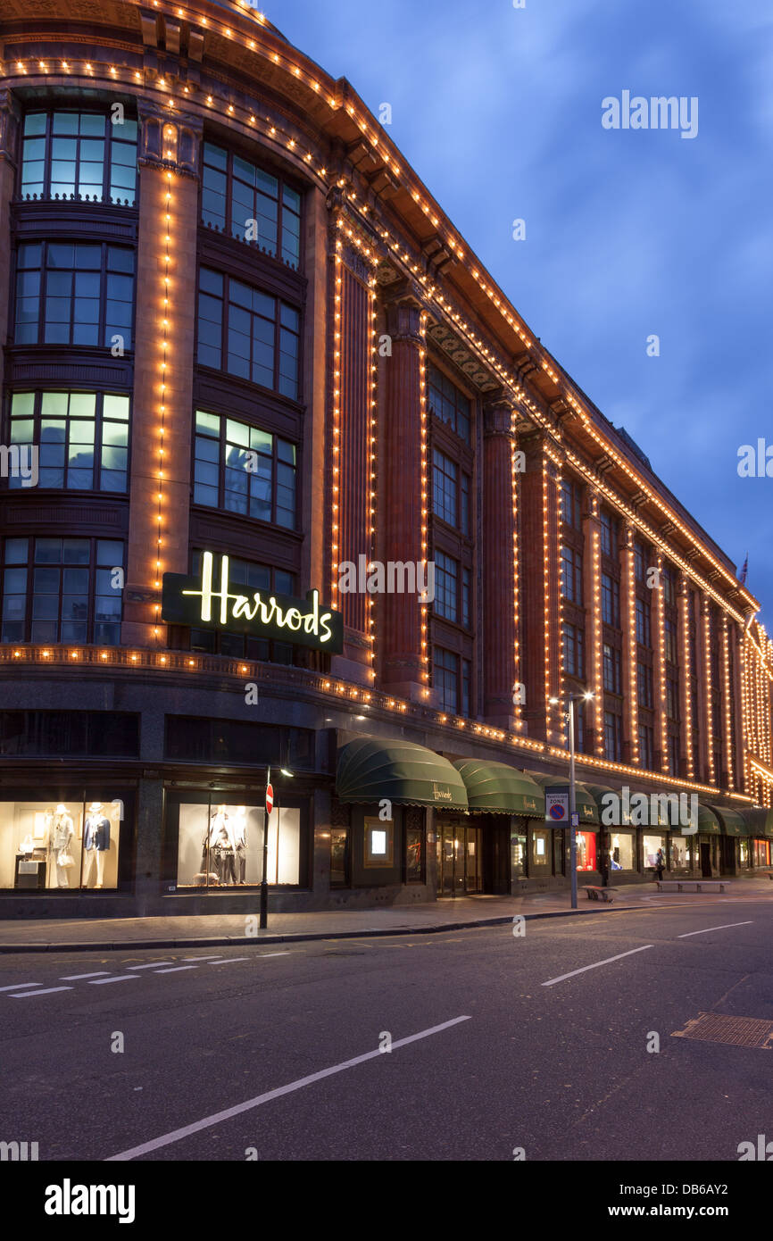 Harrods Department Store at night,view from Basil Street,London,England Stock Photo