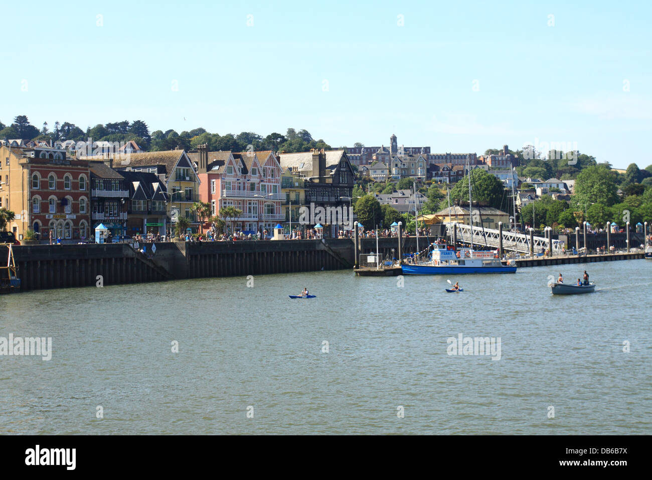 View of the Dartmouth South embankment with a glimpse of the Royal Naval College in the far background. Stock Photo