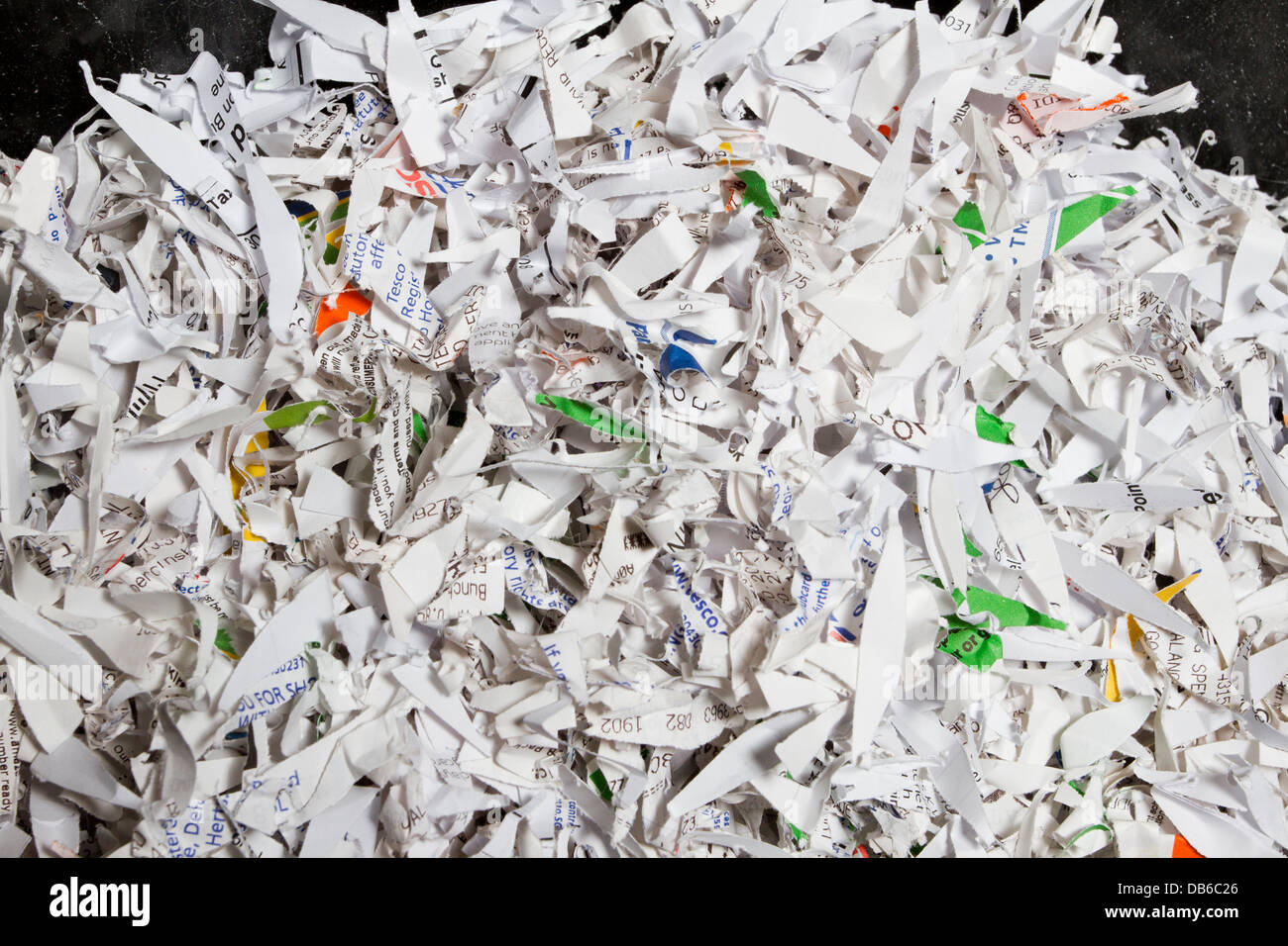 Box of shredded paper documents, destroyed to protect from identity