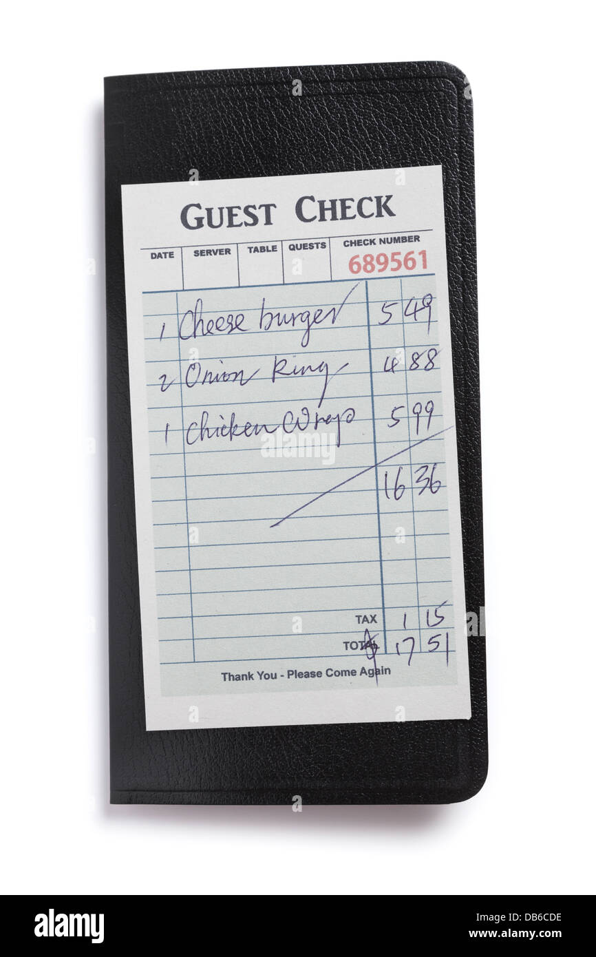 Guest Check, concept of restaurant expense. Stock Photo