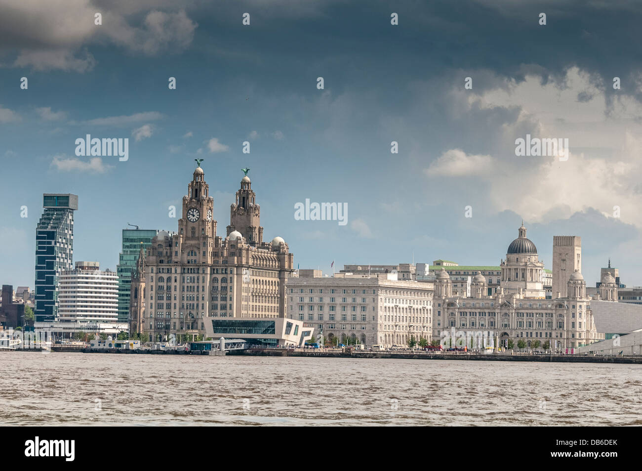 The Liverpool pierhead waterfront seen from Birkenhead Woodside Stock