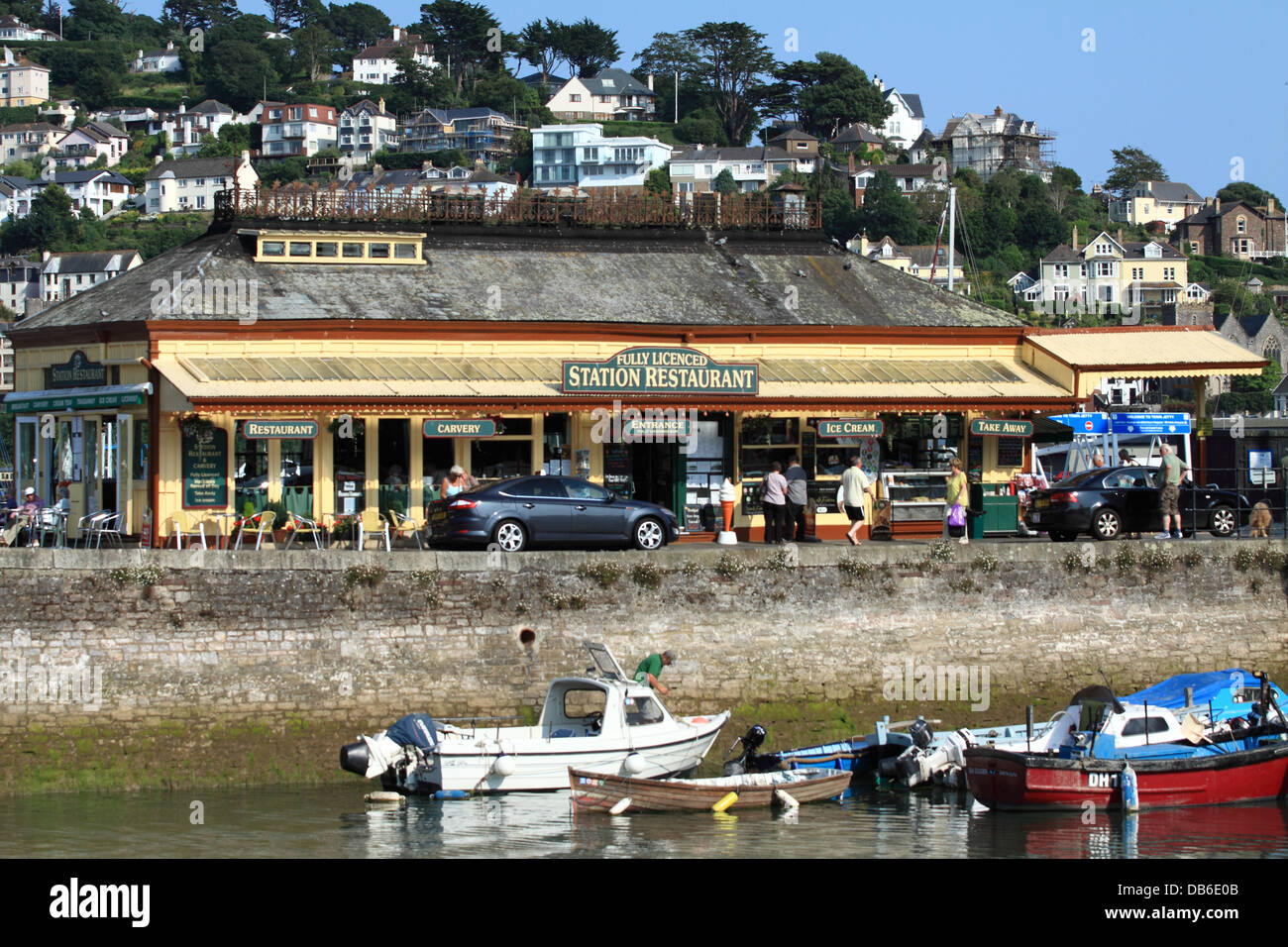 The 'Station' restaurant on the embankment in Dartmouth, Devon, England, UK. Stock Photo