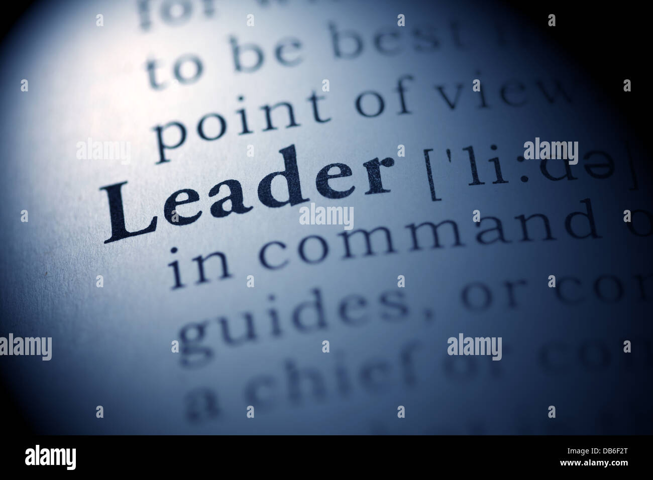 Fake Dictionary, Dictionary definition of the word Leader Stock Photo