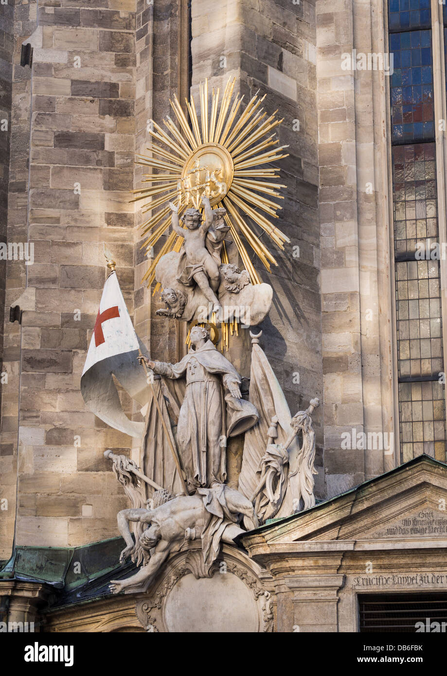 Capistran Chancel at Stephansdom. This sculpture depicts the trampling a beaten Turk. A history lesson for the people of Vienna. Stock Photo