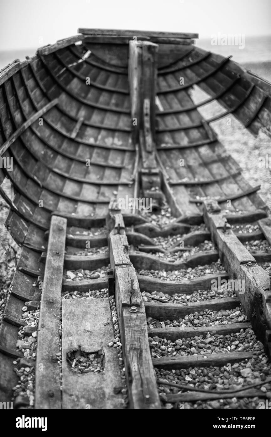 Wreck rowing boat on beach Black and White Stock Photos &amp; Images - Alamy