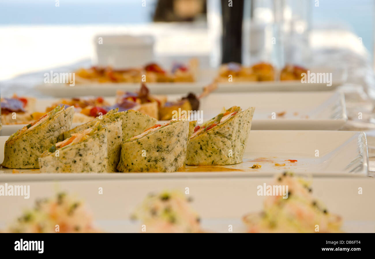 Canape wraps served during cocktail hour Stock Photo