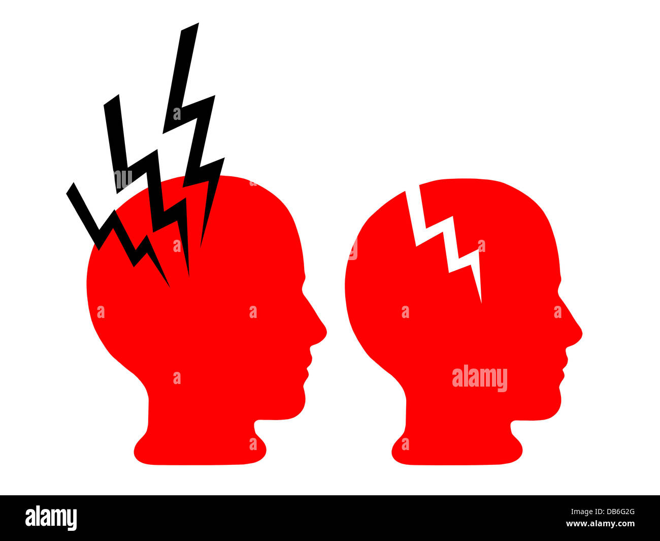 Two heads with sources of pain stroke, migraine etc Stock Photo Alamy