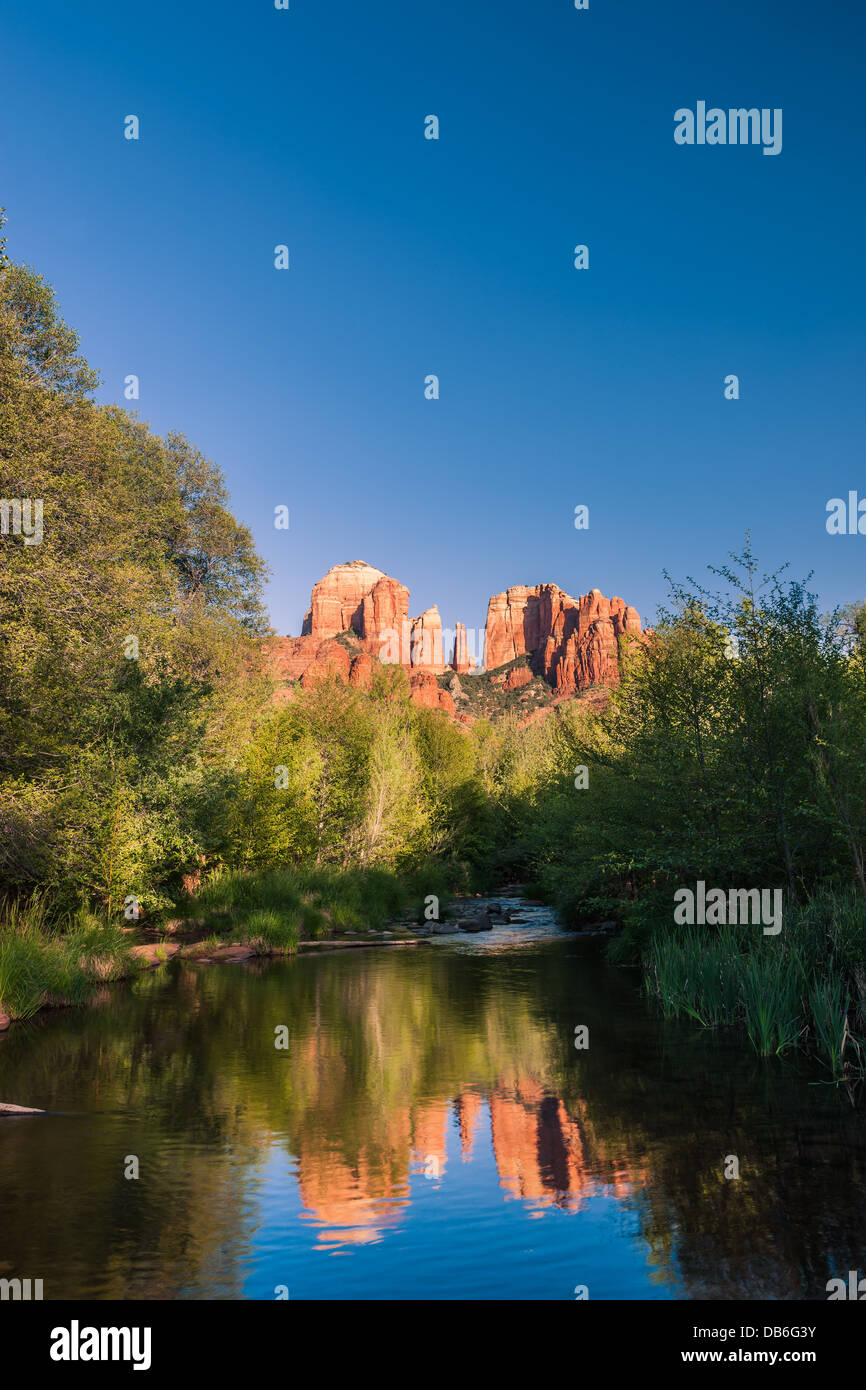 Cathedral Rock at sunset from Oak Creek Canyon in Sedona, Arizona Stock ...