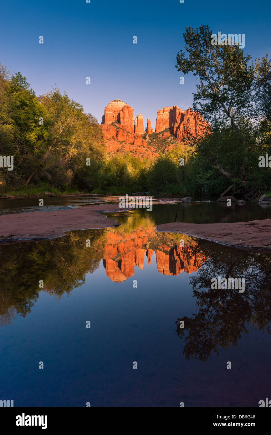 Cathedral Rock at sunset from Oak Creek Canyon in Sedona, Arizona Stock ...