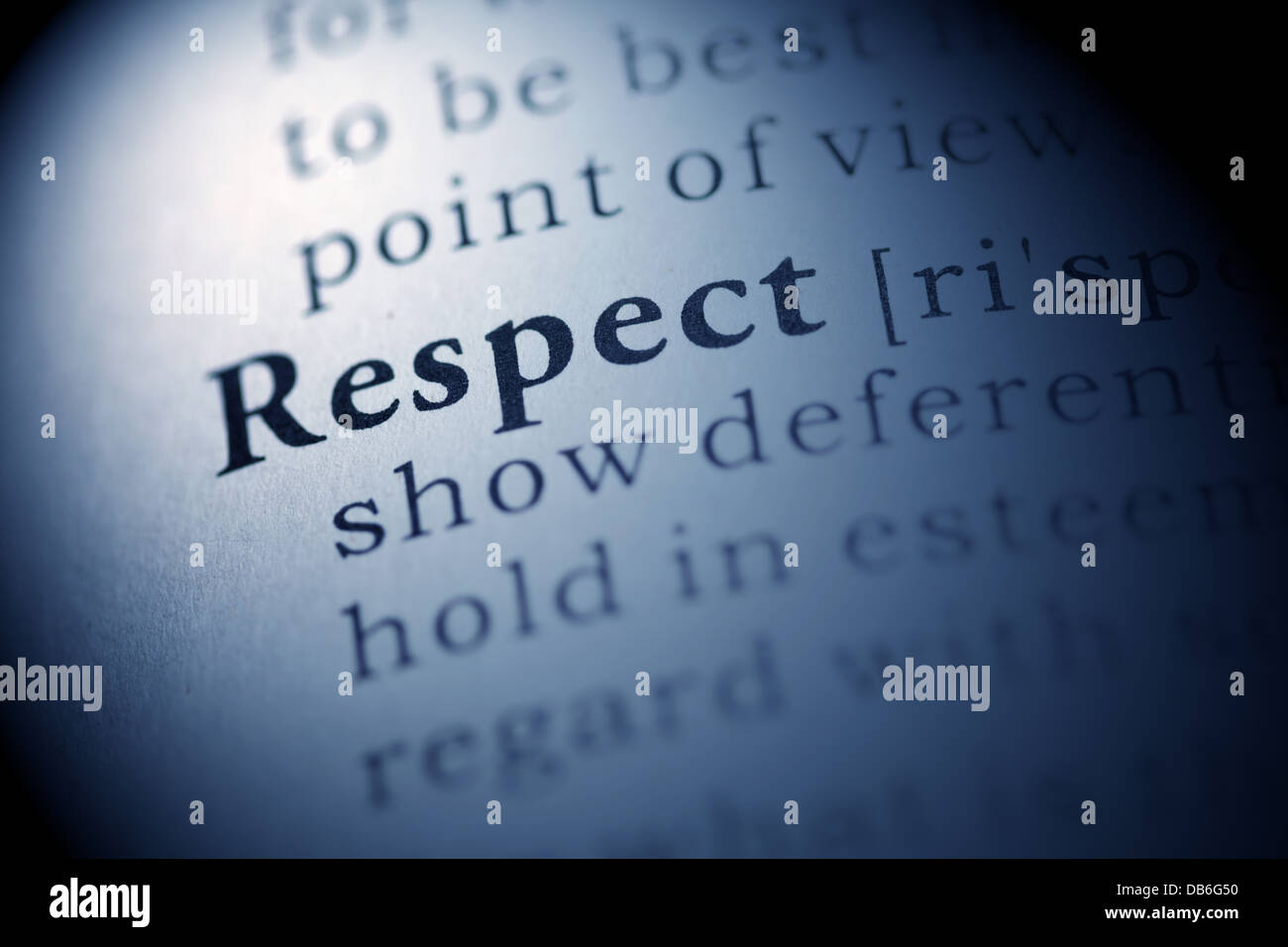 Fake Dictionary, Dictionary definition of the word Respect. Stock Photo