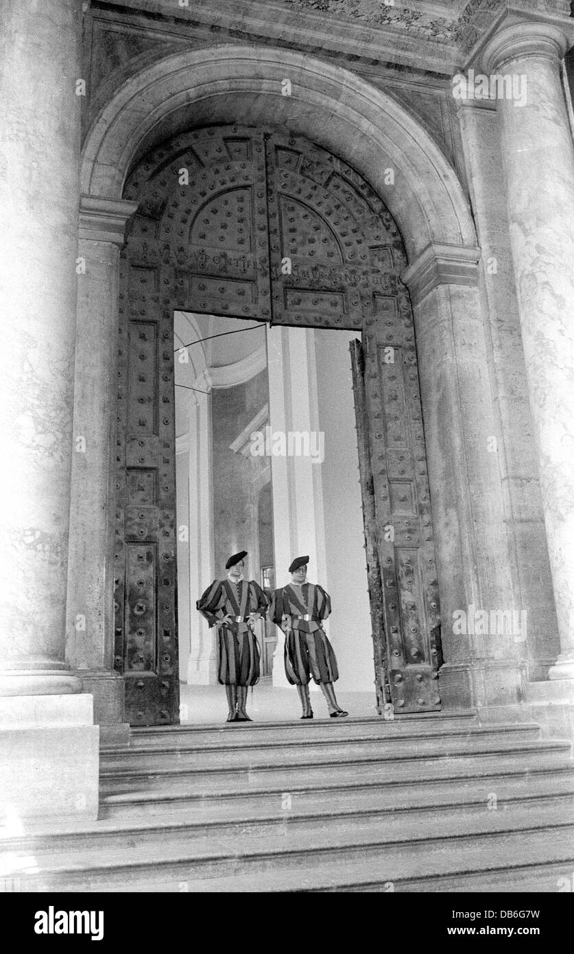 Swiss Guards At The Bronze Door To The Vatican Papal Palace