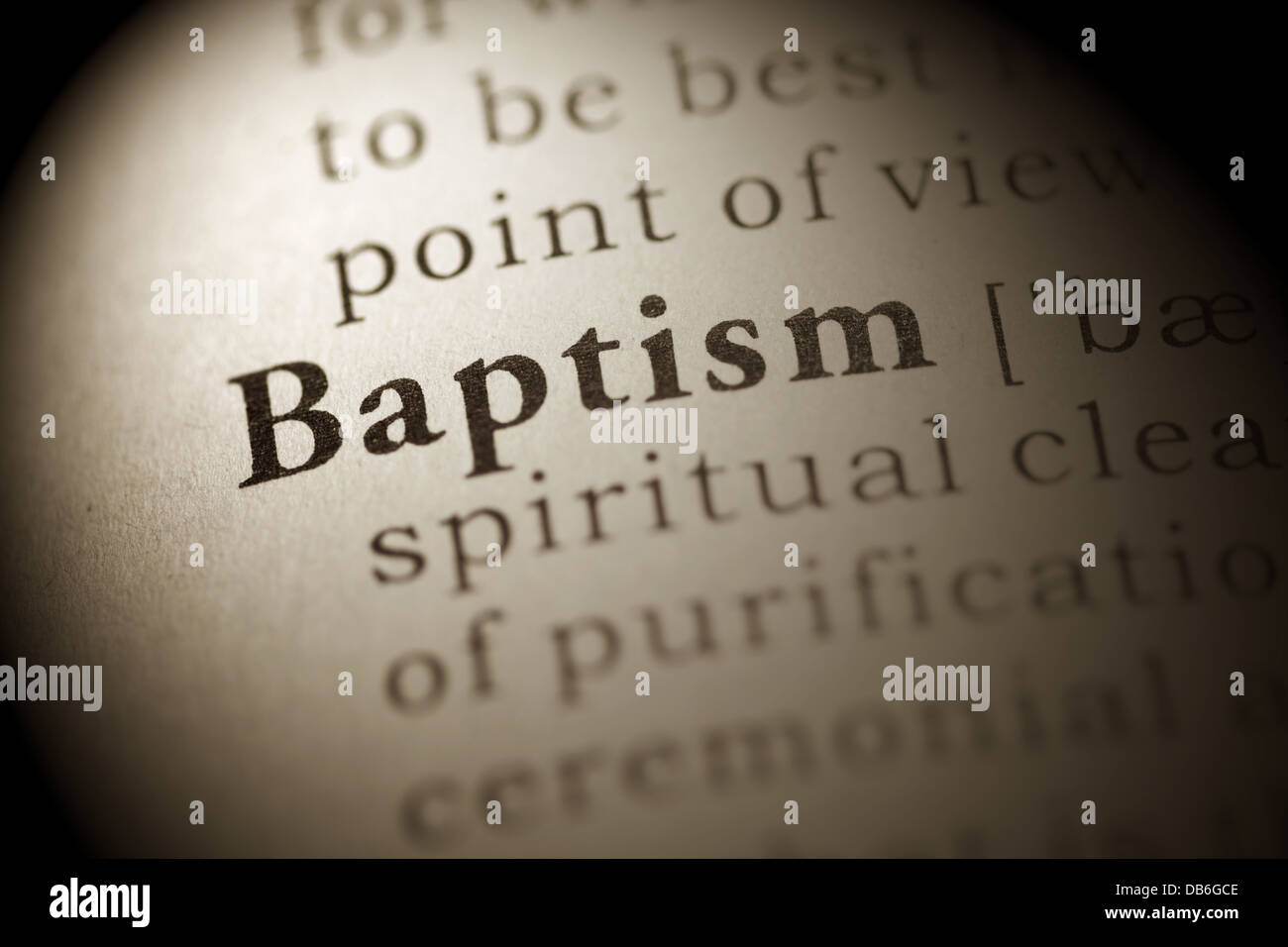 Fake Dictionary, Dictionary definition of the word Baptism Stock Photo