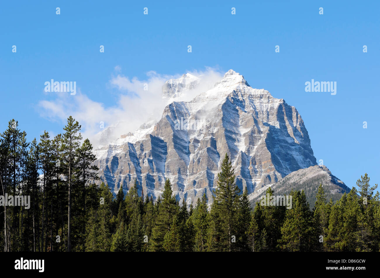 View of Temple mountain from Bow Valley Parkway in Banff National Park Alberta Canada Stock Photo