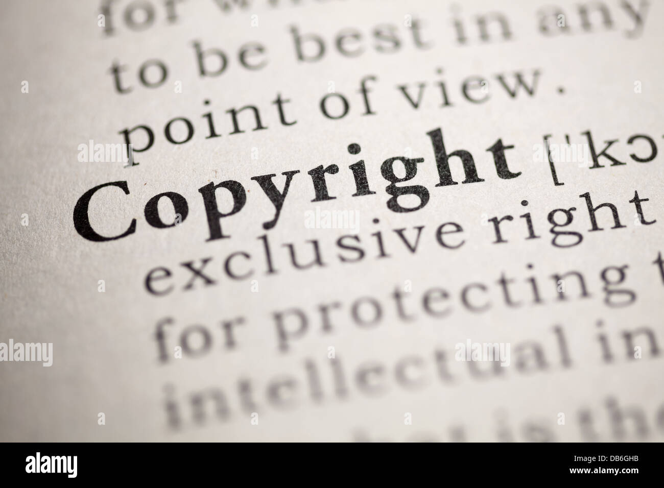 Fake Dictionary, Dictionary definition of the word Copyright. Stock Photo