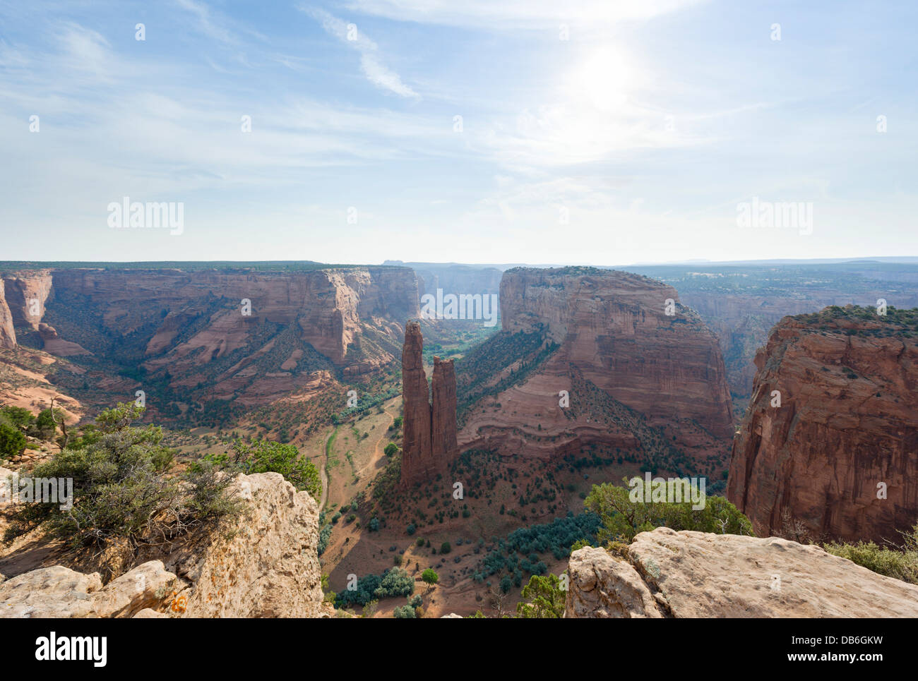 Spider Rock viewed from the South Rim in the early morning, Canyon de Chelly National Monument, Chinle, Arizona, USA Stock Photo