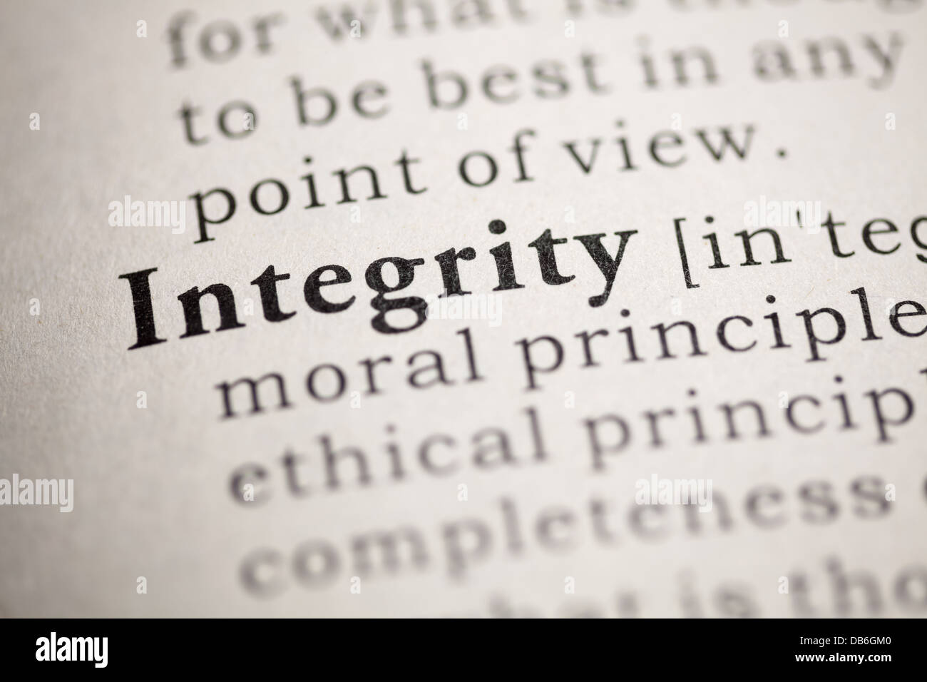 Fake Dictionary, Dictionary definition of the word Integrity. Stock Photo