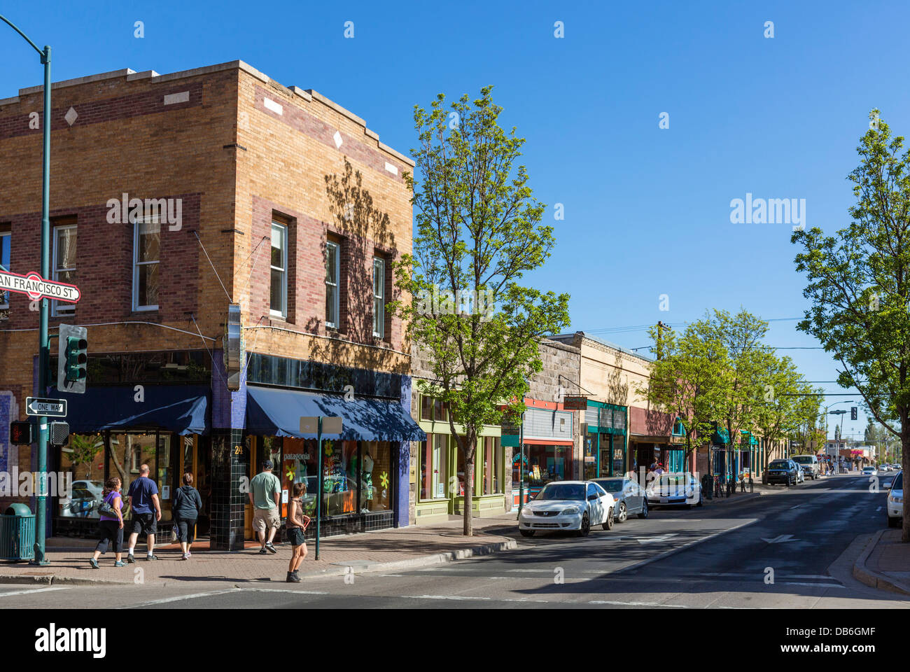 Stores on San Francisco Street in downtown Flagstaff, Arizona, USA Stock Photo