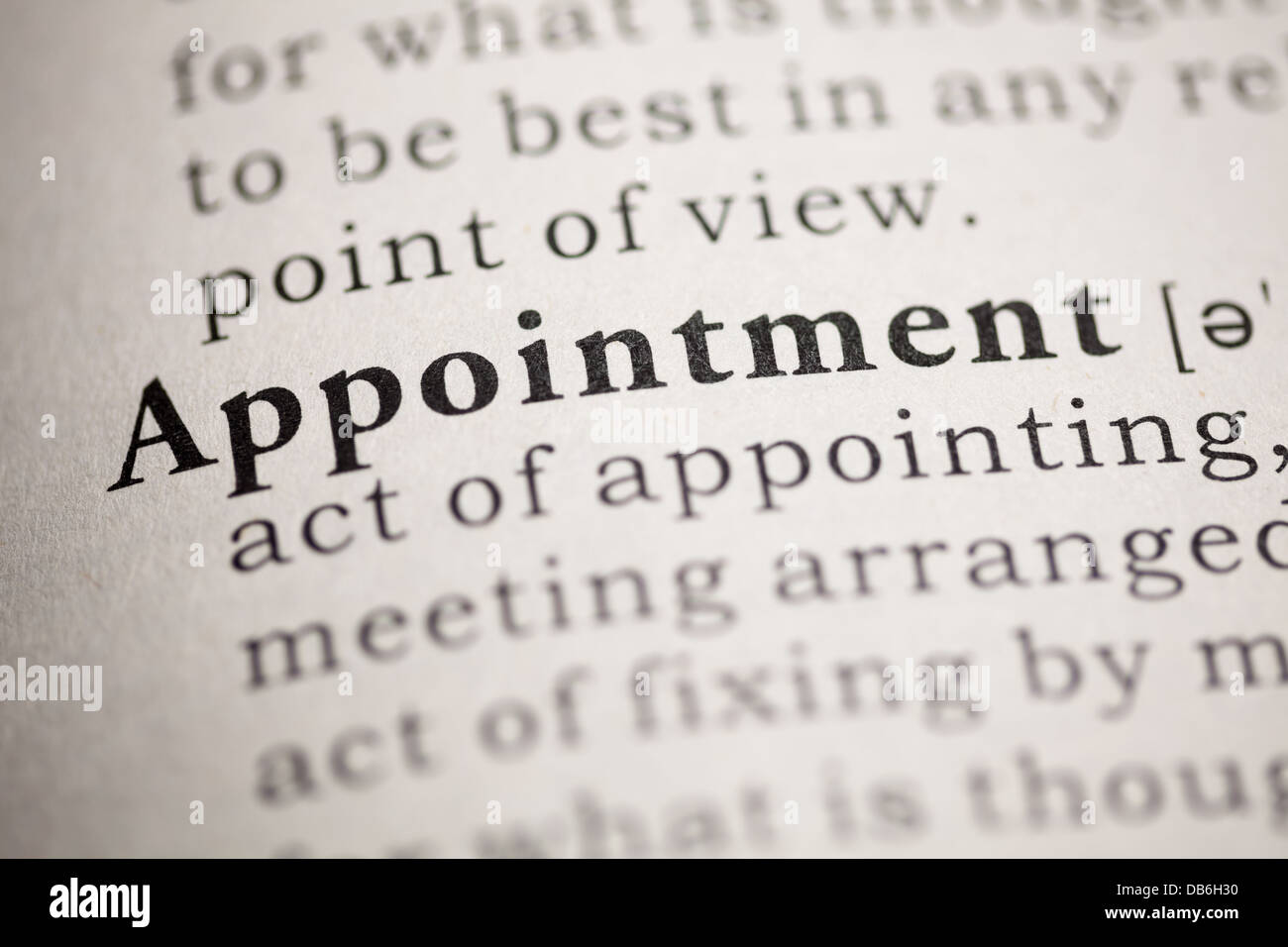 Fake Dictionary, Dictionary definition of the word Appointment. Stock Photo
