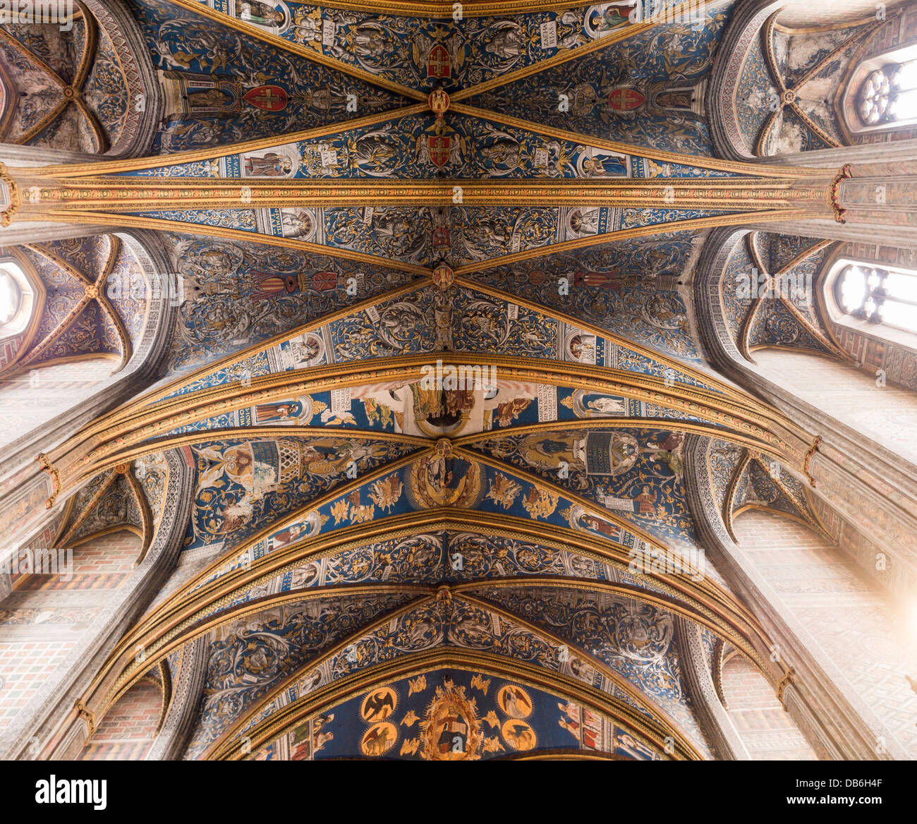 St Cecil Cathedral Ceiling and windows. The ornate decorated ceiling of Albi's great cathedral. Stock Photo