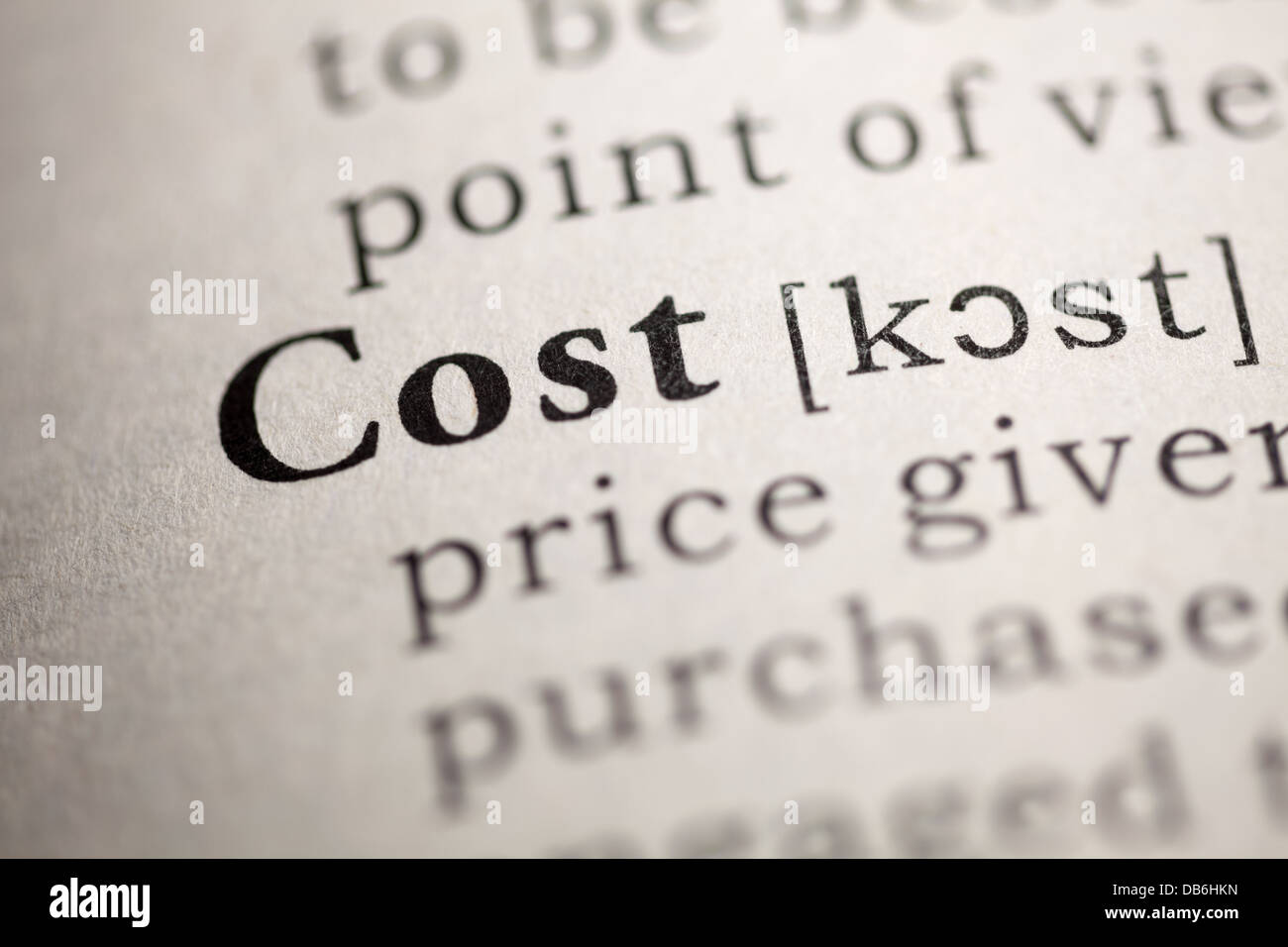 Fake Dictionary, Dictionary definition of the word Cost Stock Photo Alamy