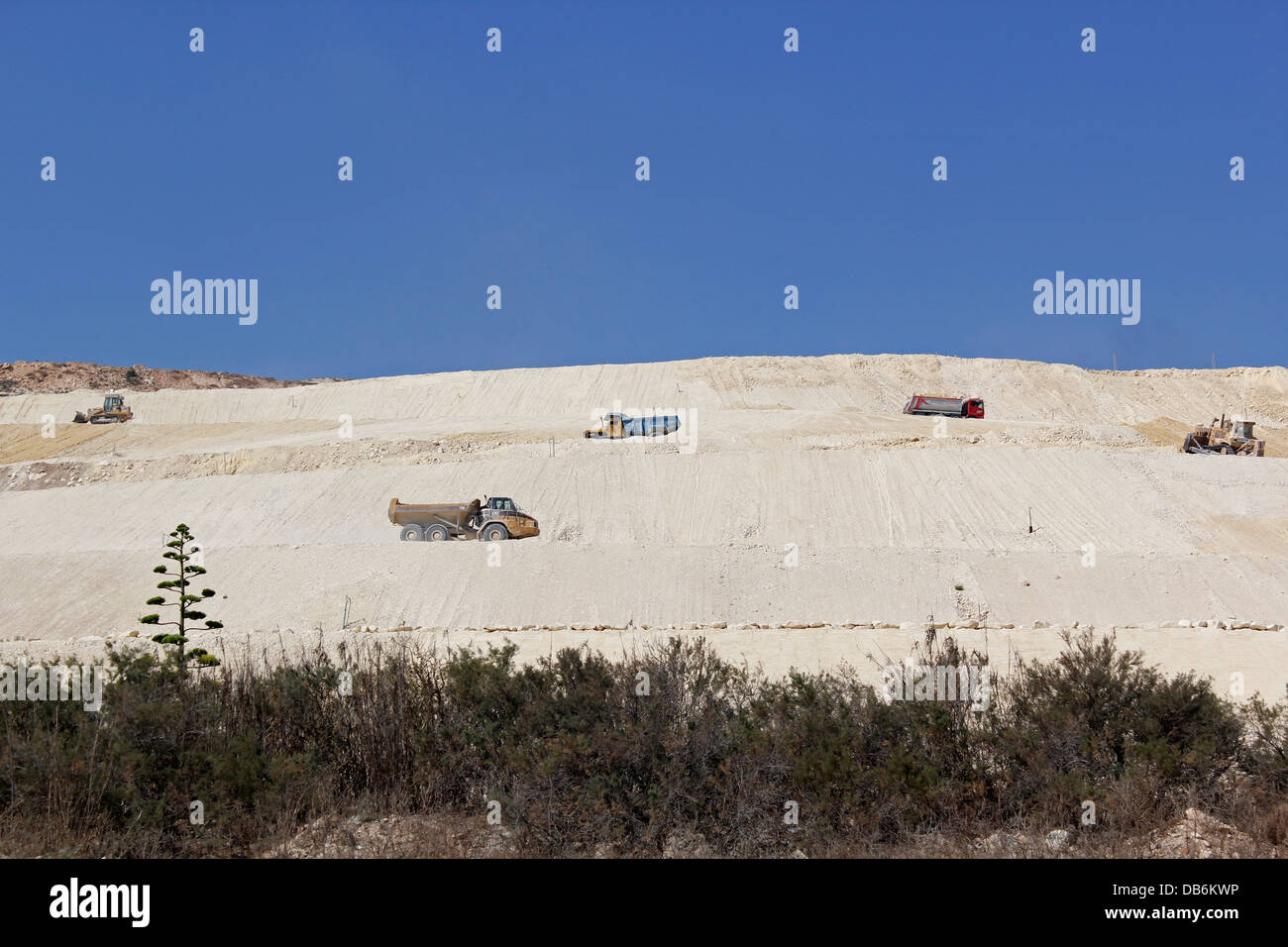 Trucks and tractors at the Maghtab waste disposal site that will be
