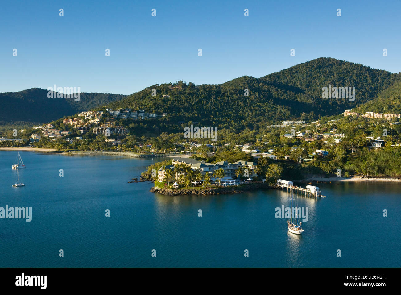 Aerial view of township of Airlie Beach, Whitsundays, Queensland, Australia Stock Photo