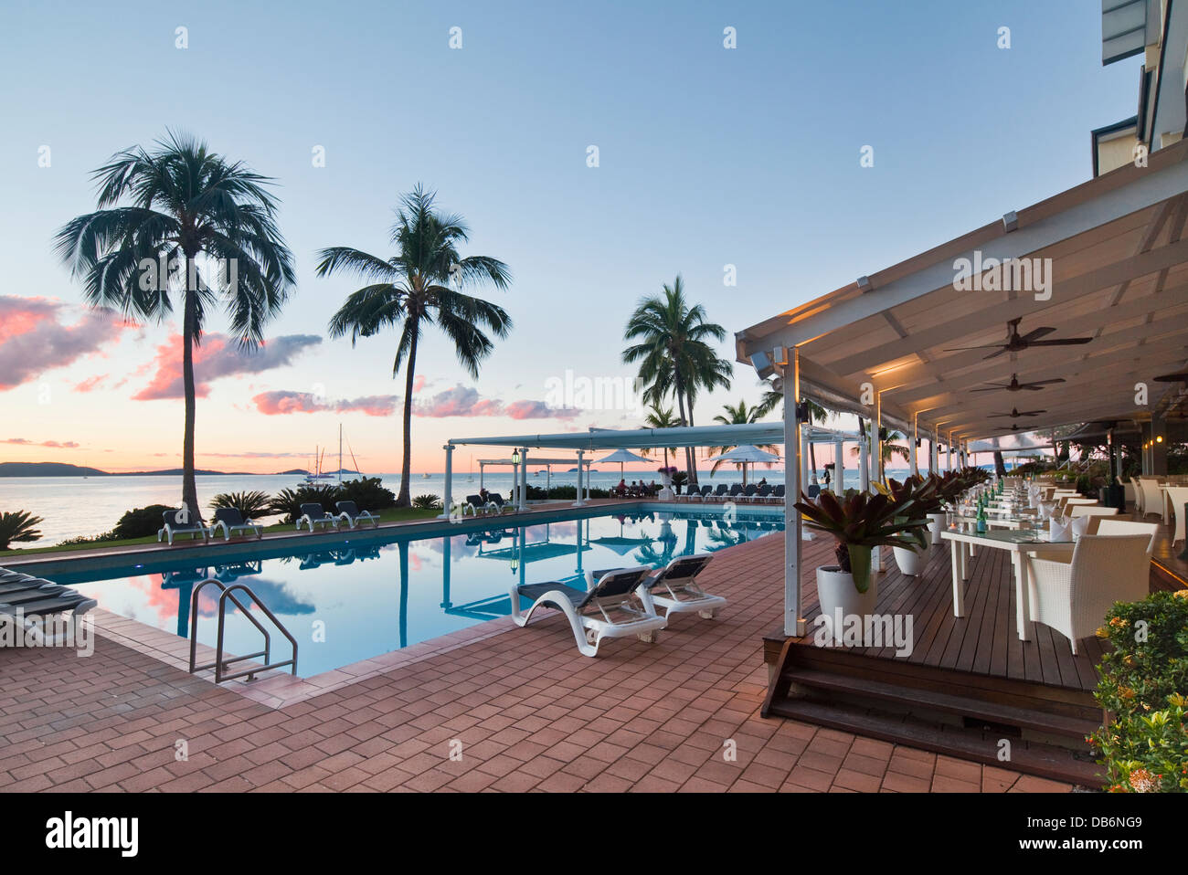 Swimming pool and restaurant at the Coral Sea Resort. Airlie Beach