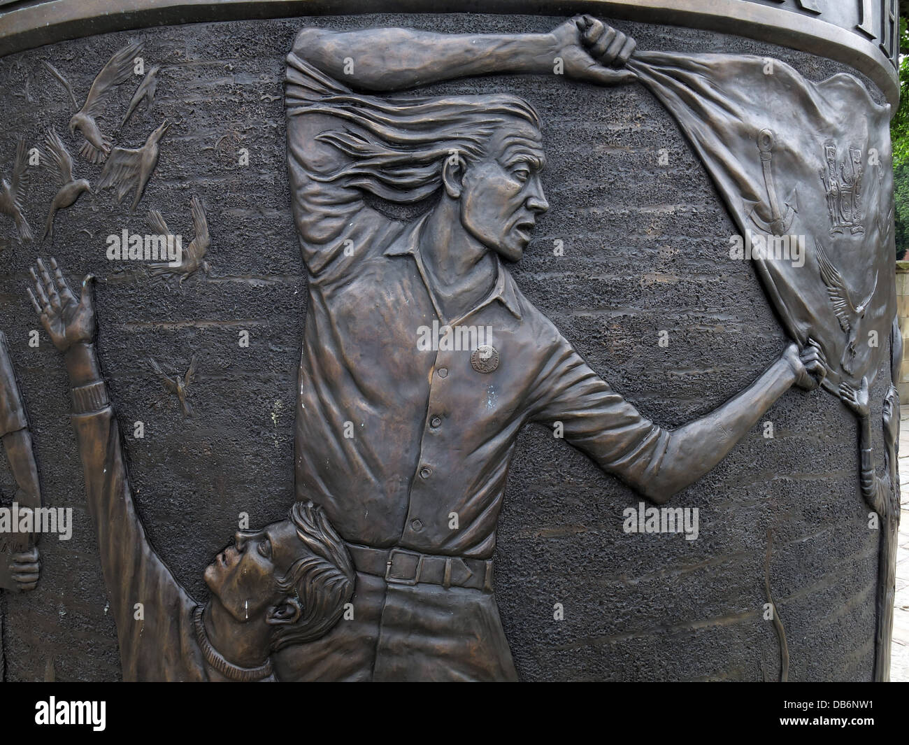 Detail from the 7 foot high circular bronze memorial in the Old Haymarket district of Liverpool Stock Photo