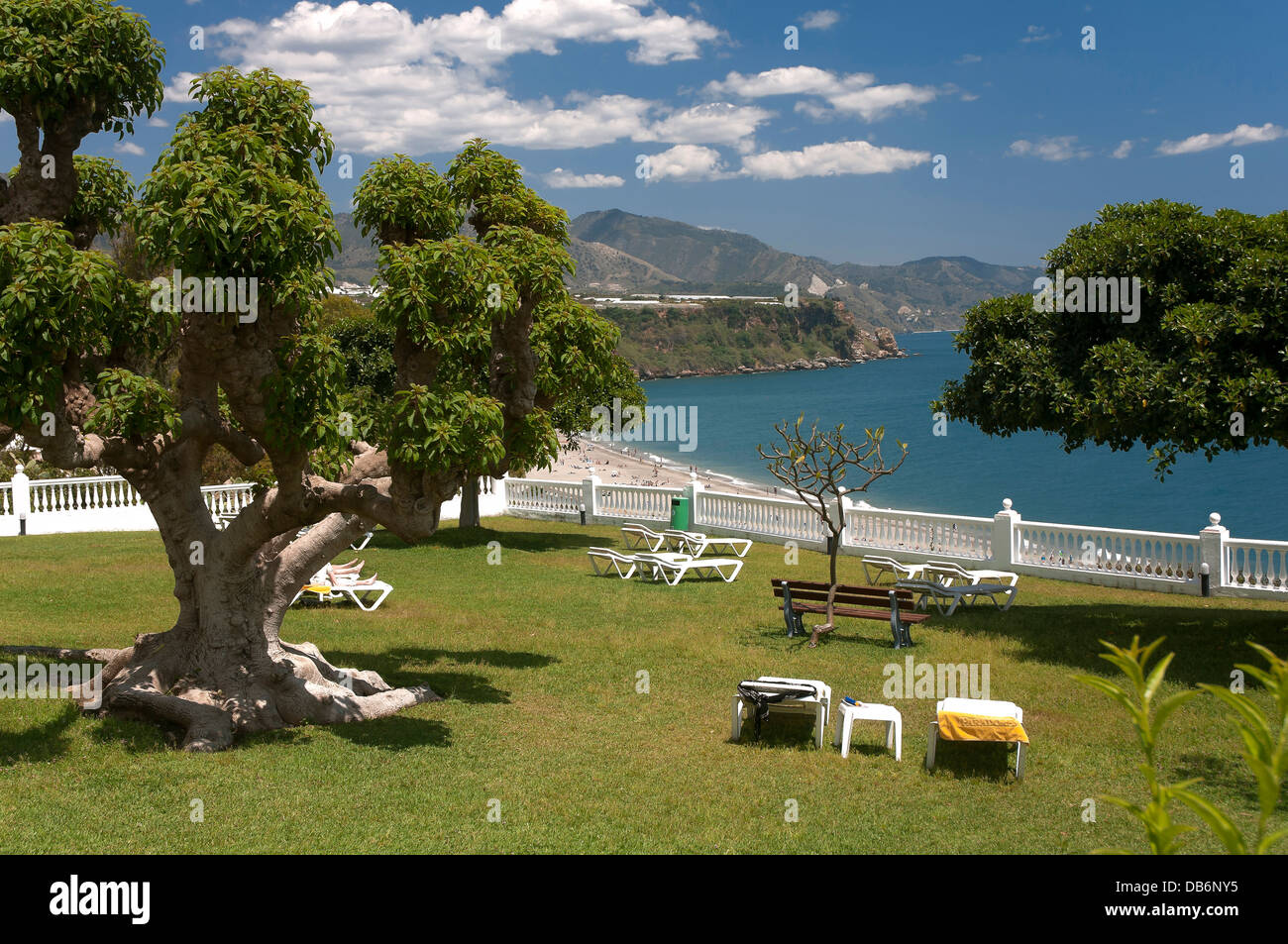 Burriana beach from the Parador de Turismo, Nerja, Malaga-province, Region of Andalusia, Spain, Europe Stock Photo