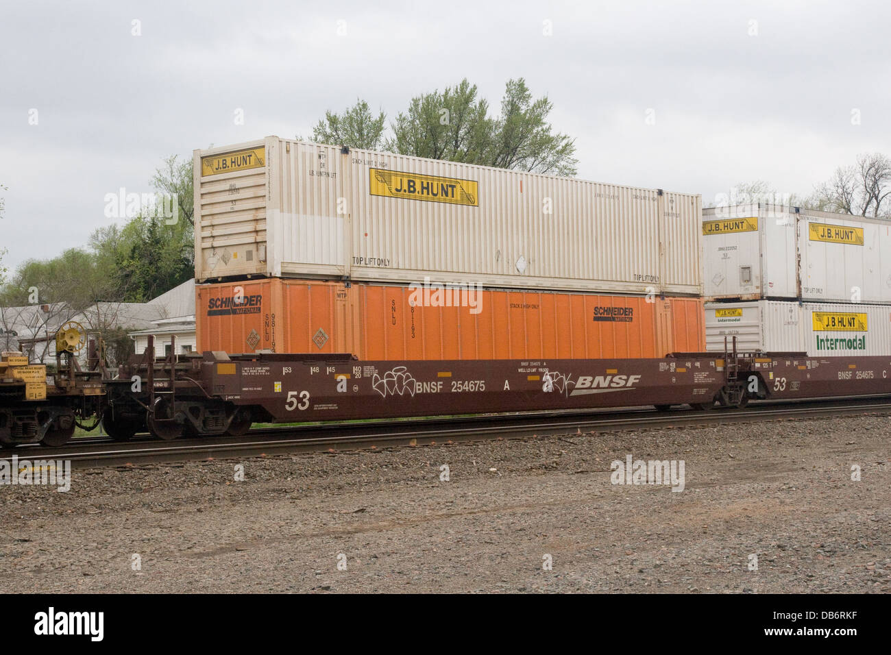 JB Hunt and Schneider National Freight Containers BNSF freight train at