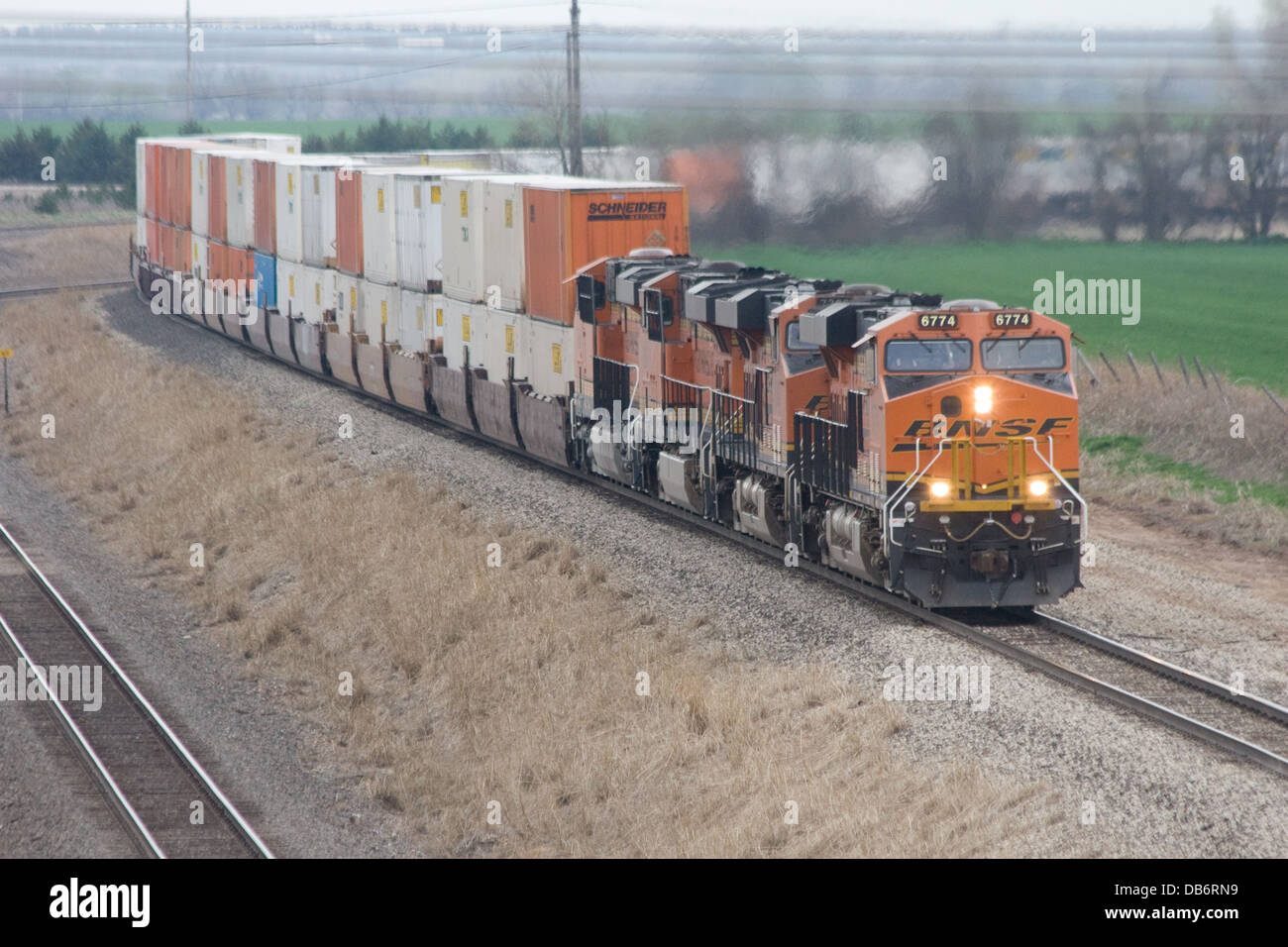 BNSF double stack container intermodal freight train at Wellington KS