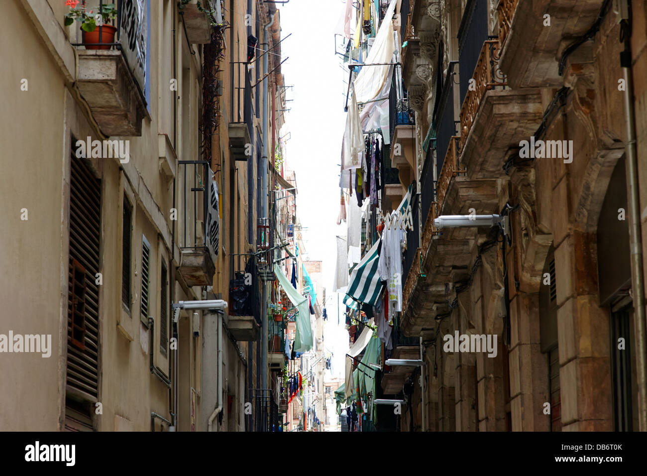 narrow streets in the el raval district of cuitat vella Barcelona Catalonia Spain Stock Photo