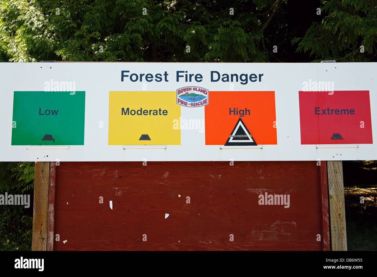 High forest fire danger sign on Bowen Island, Vancouver, BC, Canada Stock Photo