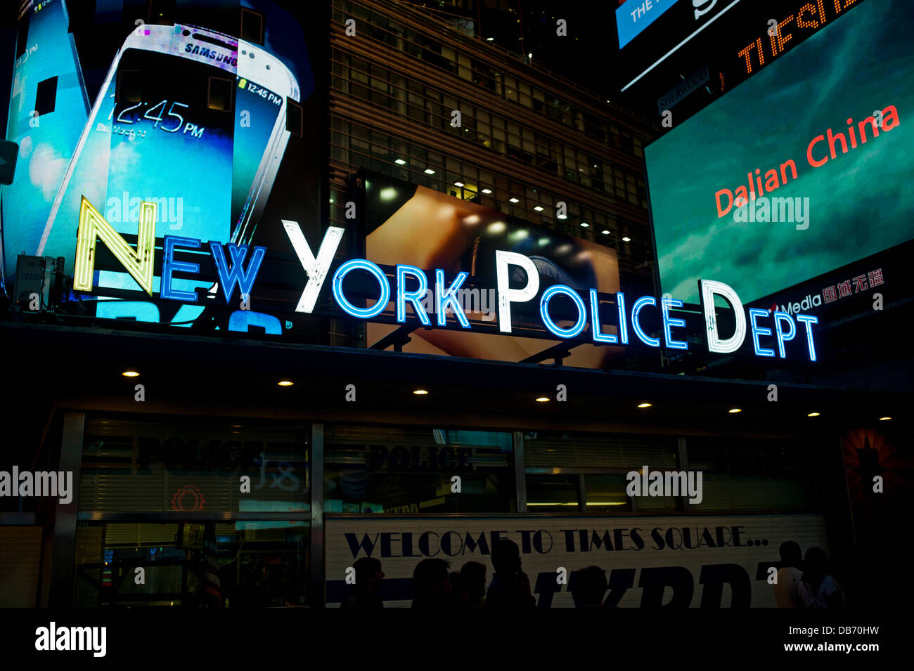 Times Square New York Police Department sign Stock Photo