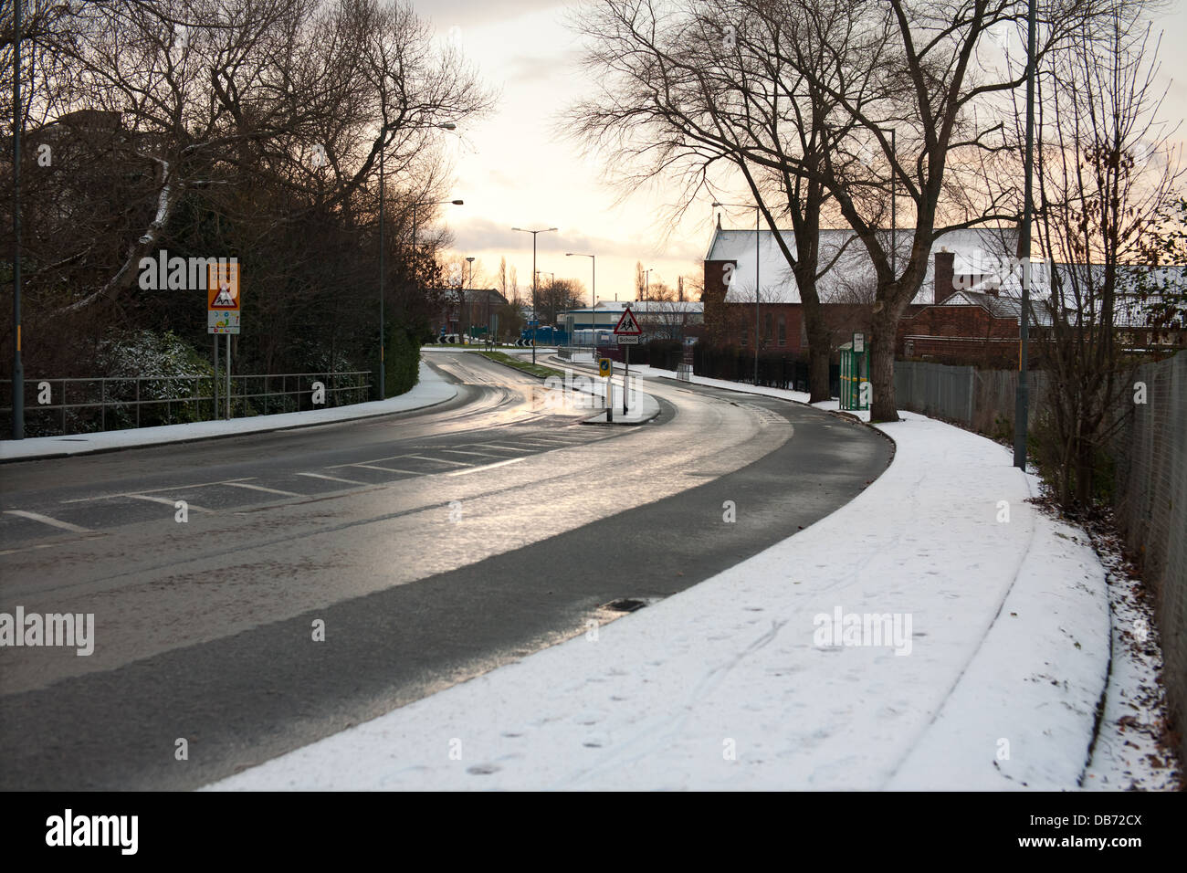 Snow covered Cowpen Lane, Billingham, Teesside Stock Photo Alamy