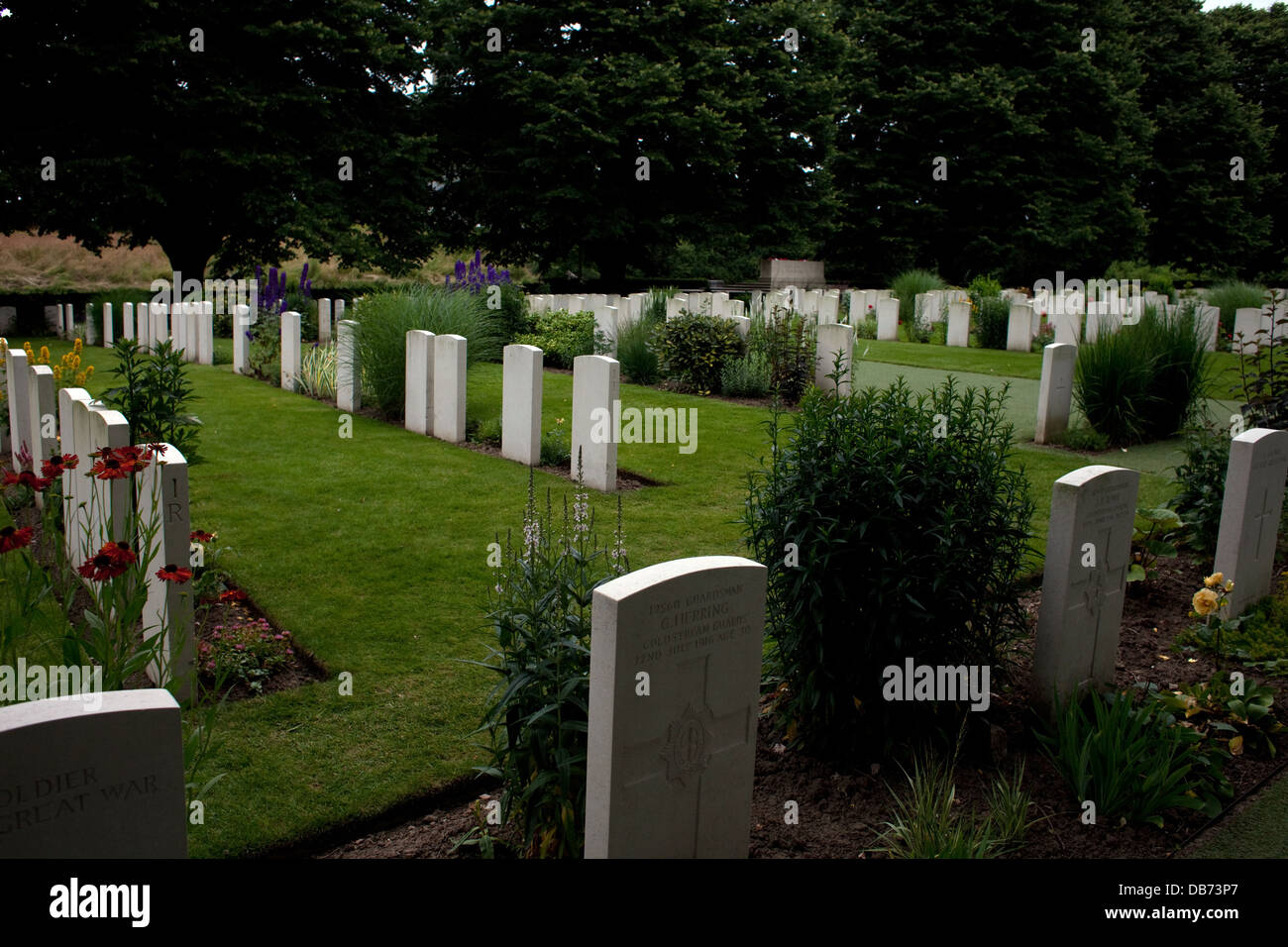 Essex Farm Cemetery, Ypres Salient, Flanders, Belgium. Site of John McCrae poem In Flanders Fields May 1915 Stock Photo