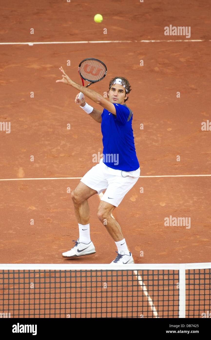Roger Federer defeats Robin Soderling 2011 Mutua Madrid Open Madrid, Spain - 06.05.11  Stock Photo
