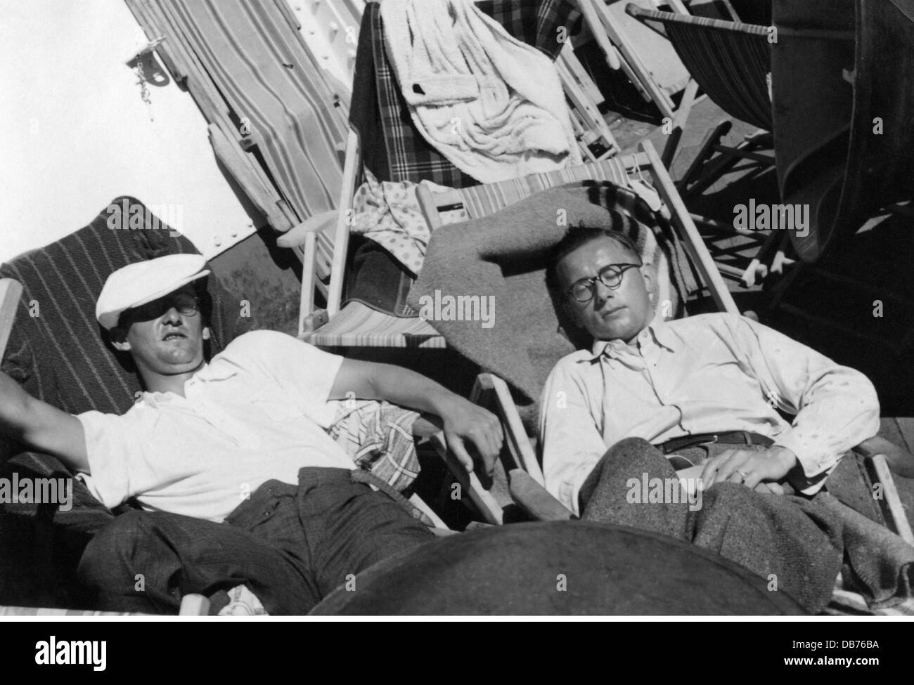 tourism, passengers taking sunbath on board of the cruiser 'Monte Rosa', June 1937, Additional-Rights-Clearences-Not Available Stock Photo