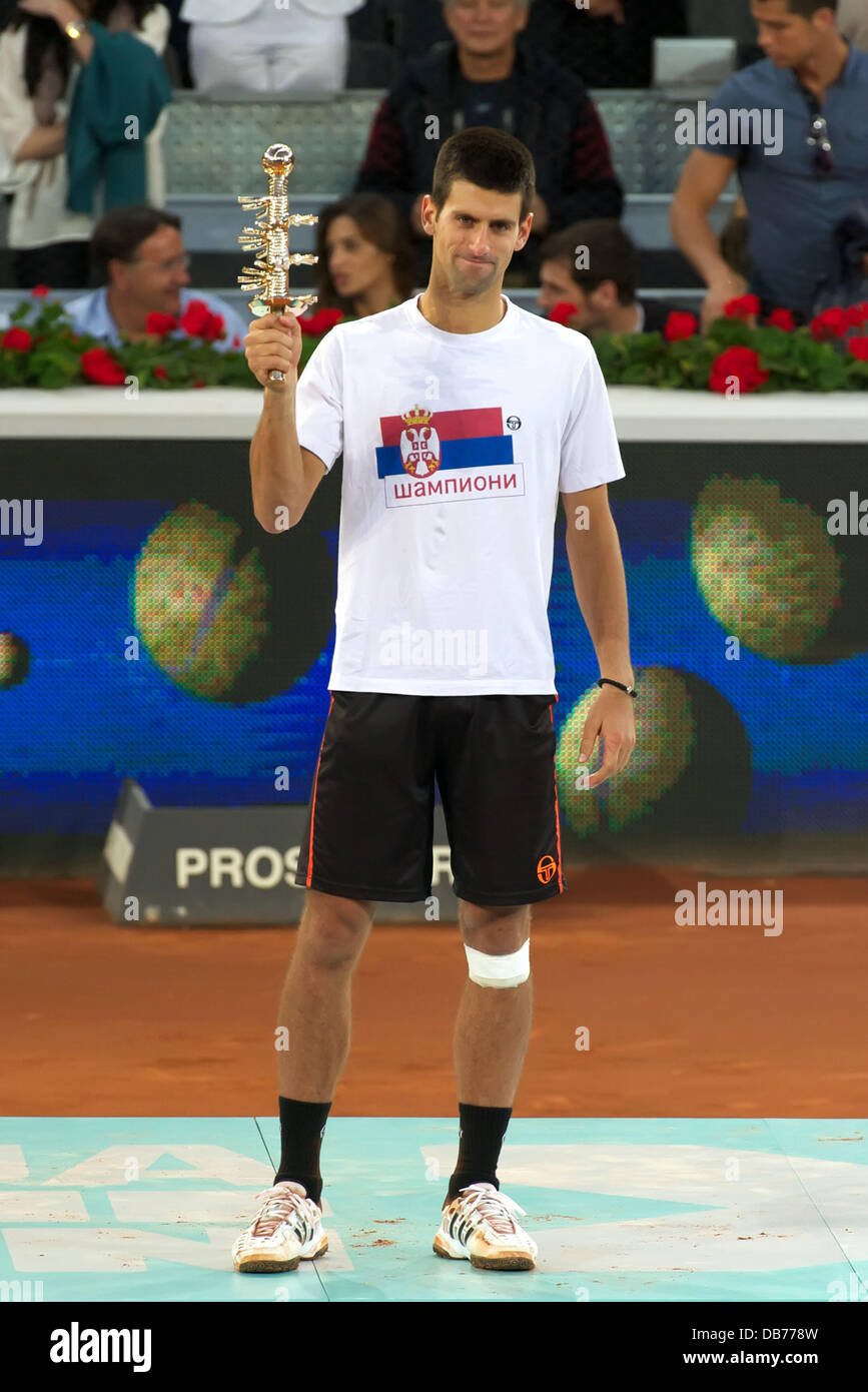 Winner Novak Djokovic Rafael Nadal v Novak Djokovic in the Mardid Open  tennis championship final Madrid, Spain - 08.05.11 Stock Photo - Alamy